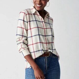 Faherty Women’s Legend Flannel Shirt Vail Plaid Cream Red Blue XS